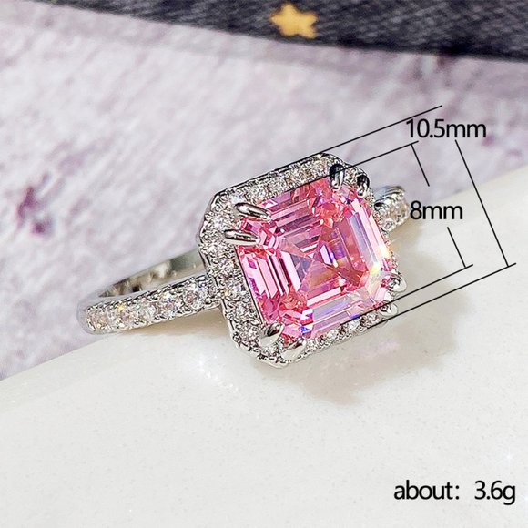 3/$35 Square Pink Silver Copper Band Cocktail Ring Diamond Cubic Zirconia - Picture 7 of 7